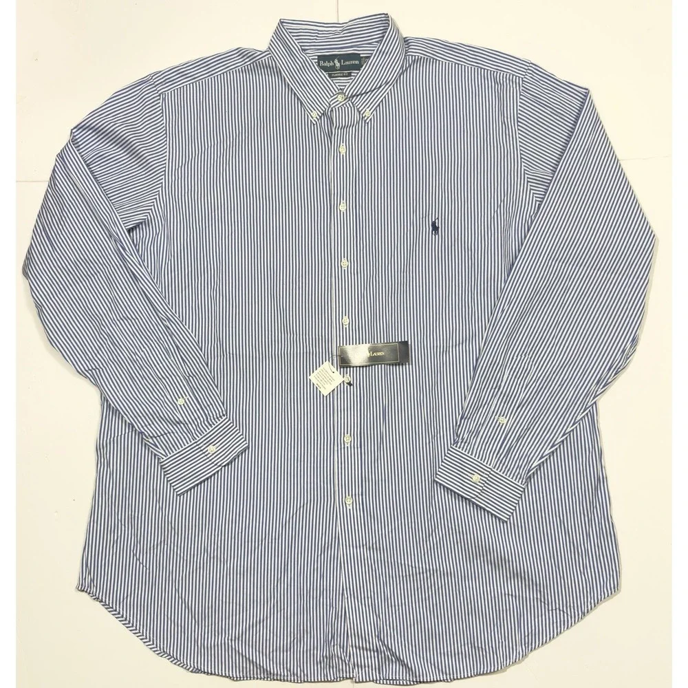 NWT Polo Ralph Lauren Men Classic Button Down Oxford Poplin Shirt Pinstripe 2XLT